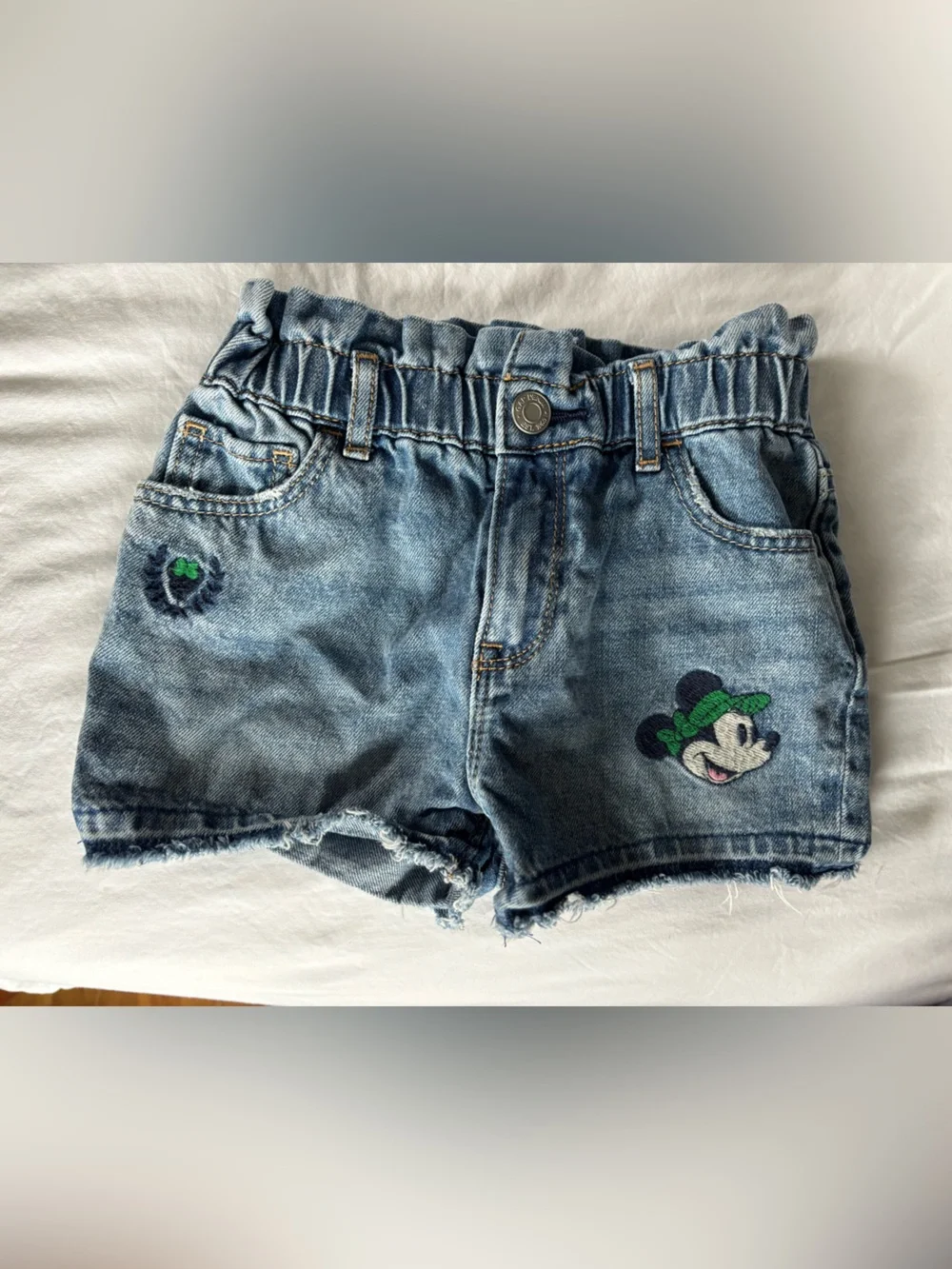 GAP Light Blue Denim Shorts with Green Minnie Mouse Disney Character